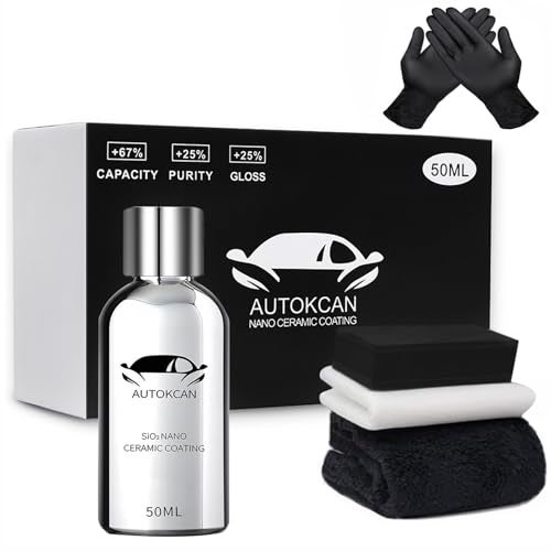 Autokcan 10H Nano Ceramic Coating for Cars, 50ML High Gloss Anti-Scratch SiO2 Ceramic Car Coating Kit, Plastic, Glass, Wheel Polishing, Hydrophobic, Long Lasting Protection - Image 1