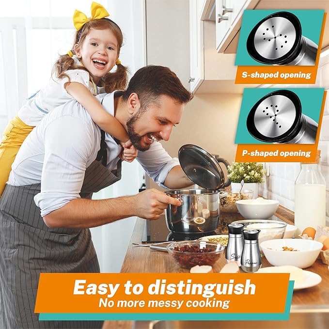 EZYHOME Salt and Pepper Shakers Set Stainless Steel Salt Shaker and Pepper Shaker Set with Holder Refillable Screw-Off Perforated S and P Caps for Kitchen Table Decor(Color:Silver) - Image 3