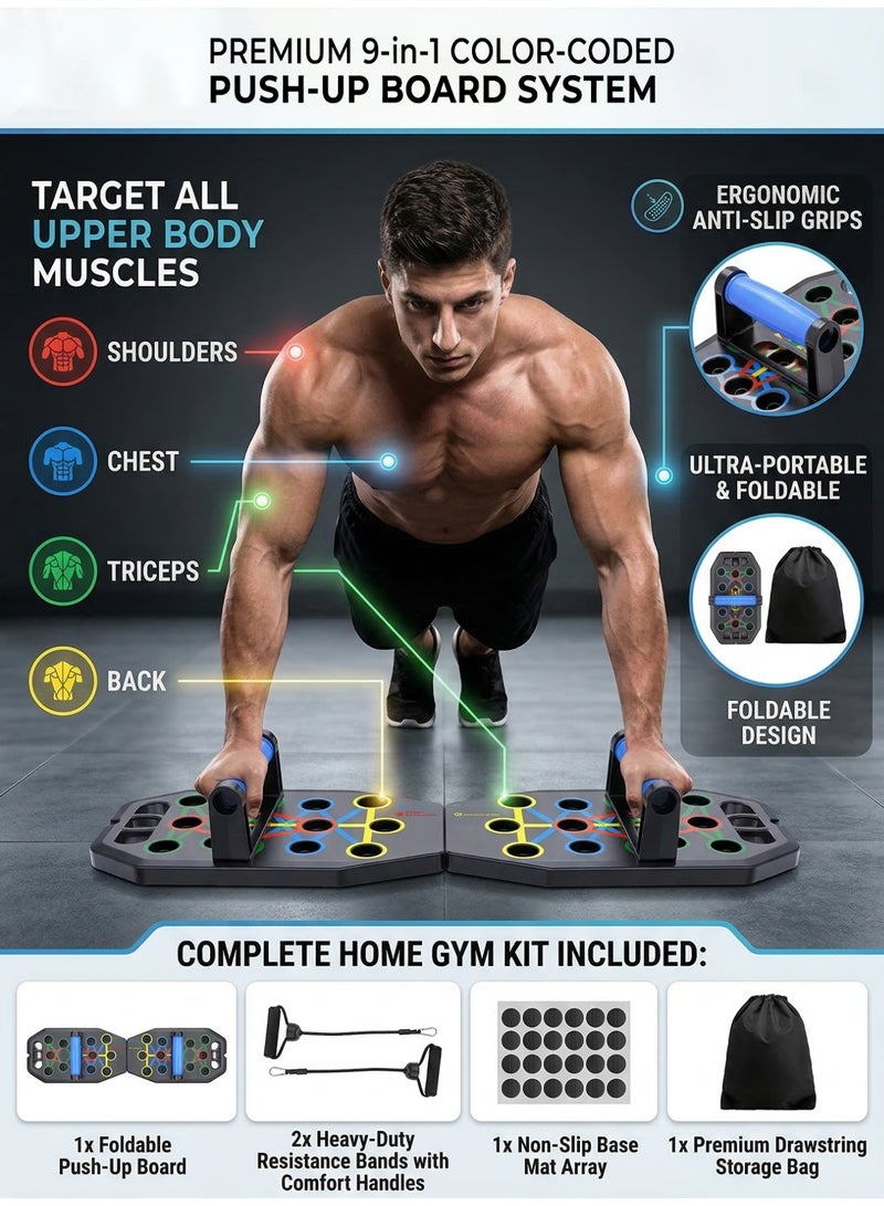 Multi-function push up board, portable push up board, with pull rope, foldable, can exercise chest and abdominal muscles. It can also exercise arms, core muscles and back muscles, suitable for both men and women. - Image 1