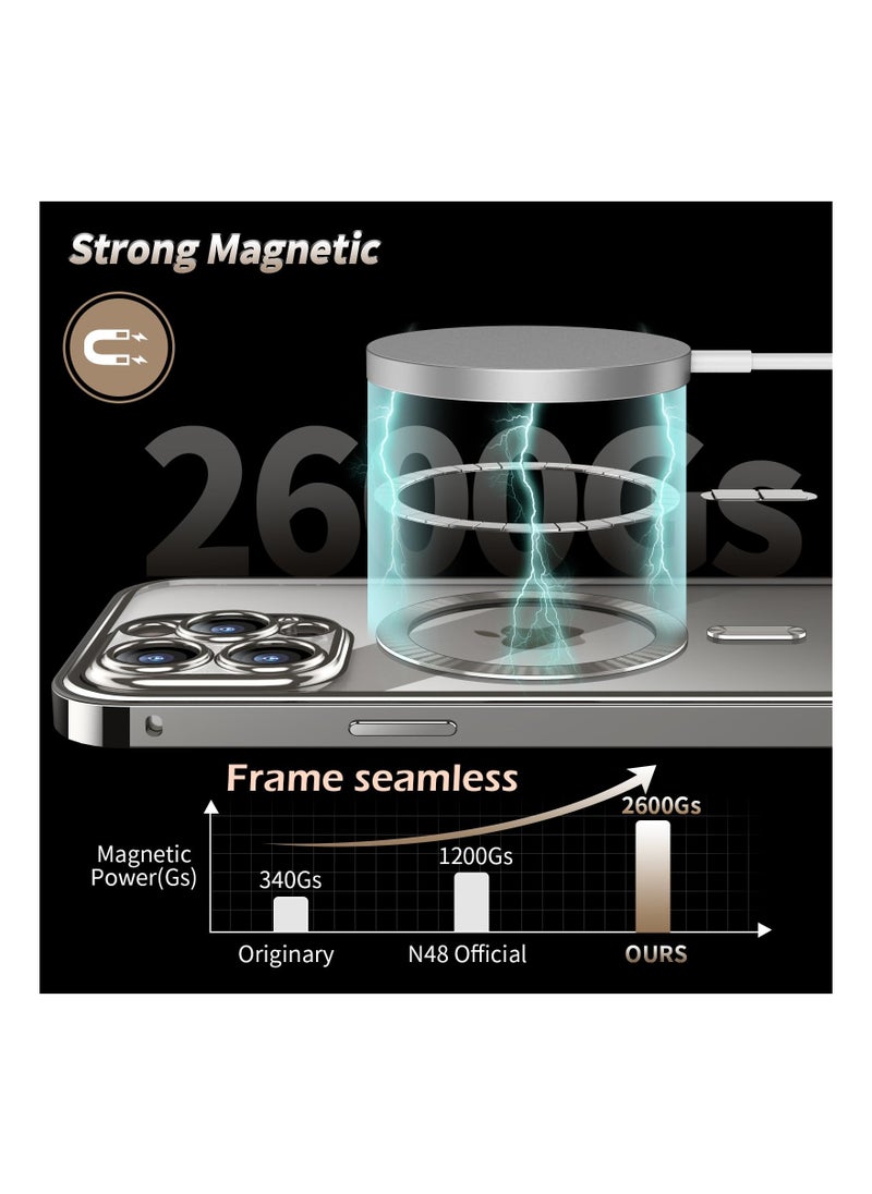 SYOSI - Double-Sided Magnetic for iPhone 15 Pro Max Case, Full-Coverage Protective Case for iPhone 15 Pro Max with Metal Glass Screen Protector Buckle and Camera Lens Protector - Natural Titanium - Image 1