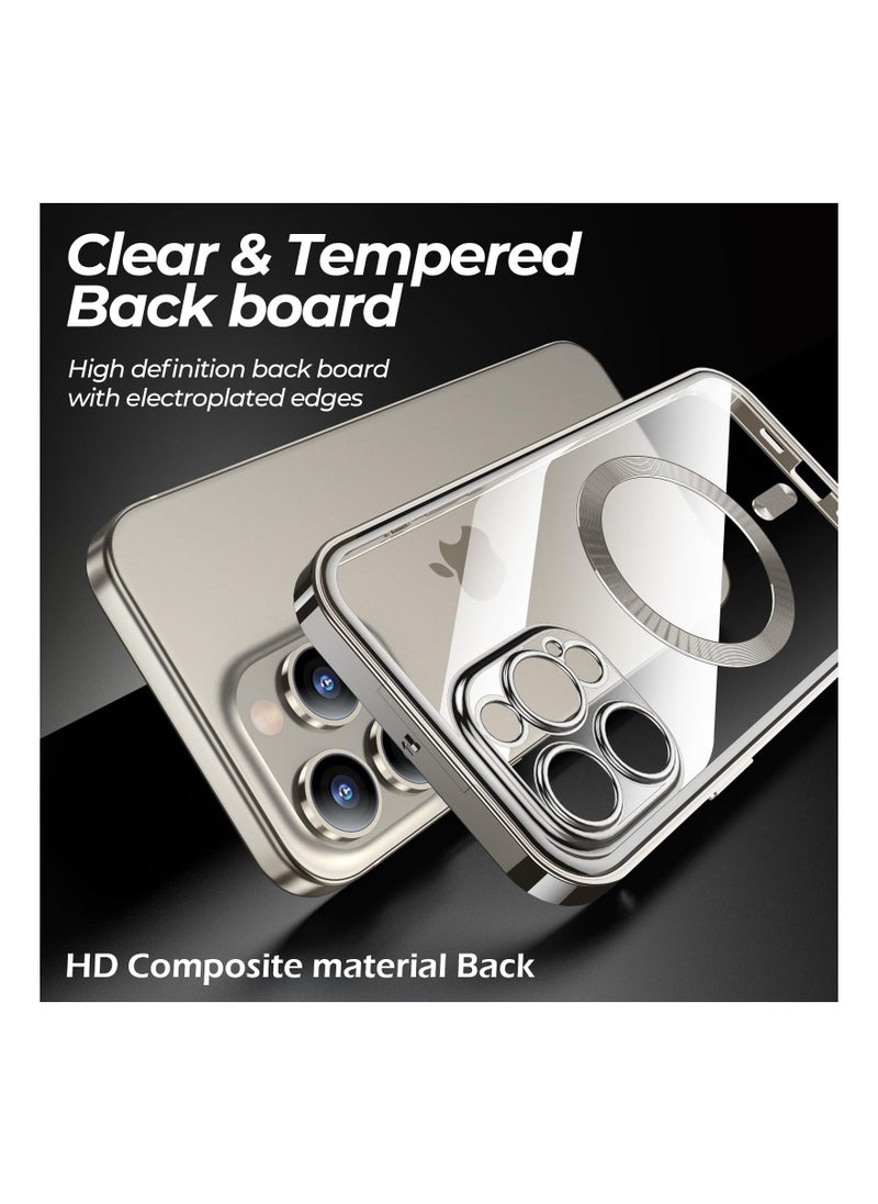 SYOSI - Double-Sided Magnetic for iPhone 15 Pro Max Case, Full-Coverage Protective Case for iPhone 15 Pro Max with Metal Glass Screen Protector Buckle and Camera Lens Protector - Natural Titanium - Image 1