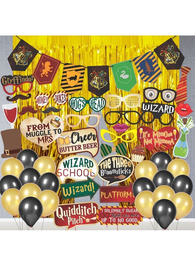 WOBBOX Happy Birthday Combo Harry Potter Theme Party Props 29 Pcs with Multi Colour Bunting Banner & Balloons & Foil Curtain, Birthday Decoration Item