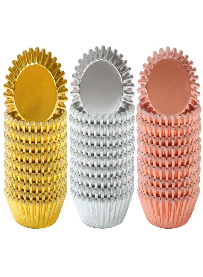 Elcoho 600 Pieces 1.25 Inch Mini Foil Metallic Cupcake Liners Muffin Paper Cases Baking Cups, Gold, Silver and Rose Gold - Image 1