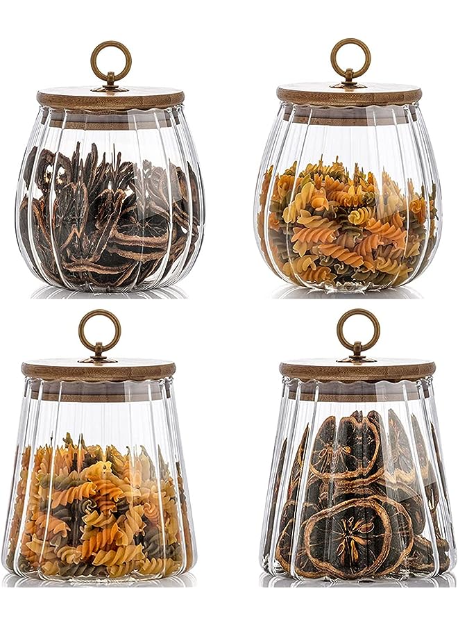 Glass Storage Jars with Airtight Lids, Decorative Coffee Bar Container with Airtight Bamboo Lid Metal Ring Canisters Sets for Home Kitchen Storing Candy, Cookie, Nuts, Oatmeal (Oval+Taper, 4pcs)  - Image 1