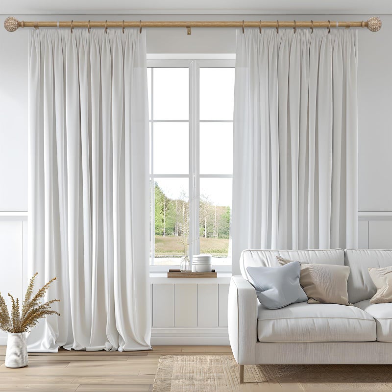 QDWIS Wood Curtain Rods for Windows 48 to 84 Inch,1'' Diameter Drapery Rods with Imitation Wood Grain Leaf Pattern Finials,Boho Adjustable Heavy Duty Curtain Rods Set,36-88'',Color:Weathered Wood - Image 2
