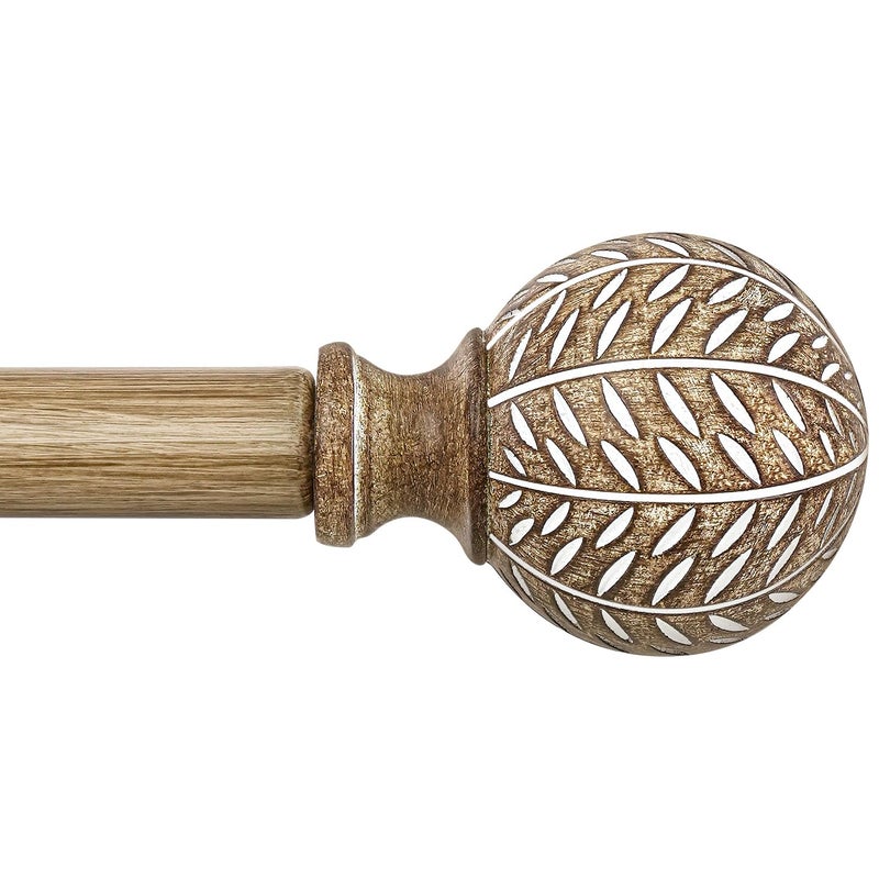 QDWIS Wood Curtain Rods for Windows 48 to 84 Inch,1'' Diameter Drapery Rods with Imitation Wood Grain Leaf Pattern Finials,Boho Adjustable Heavy Duty Curtain Rods Set,36-88'',Color:Weathered Wood - Image 1