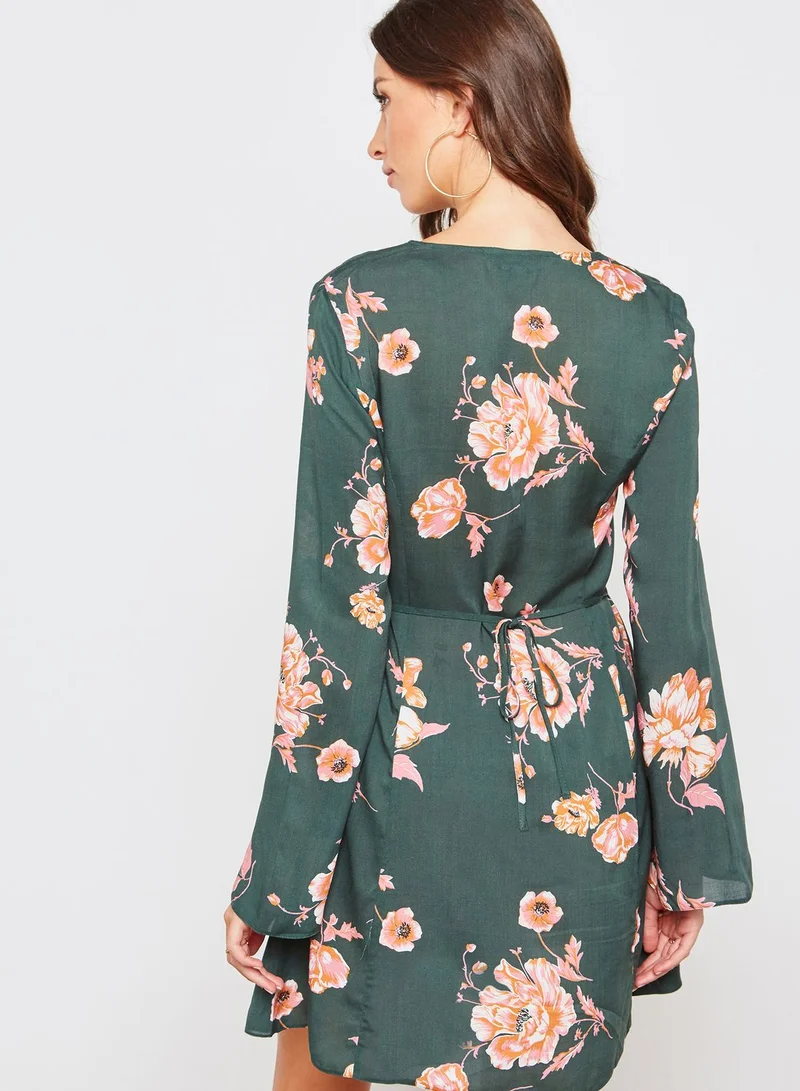 Miss Selfridge Floral Button Through Flute Sleeve Dress