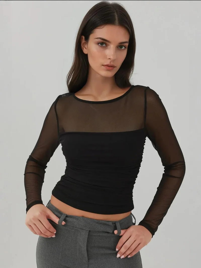 هيكاب Elegant Boat Neck Long Sleeve Top