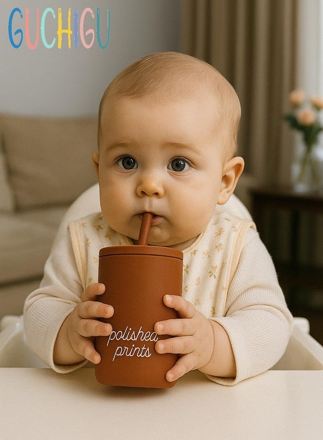 GUCHIGU Silicone Straw Training Cup, BPA-Free Sippy Cup with Lid & Soft Straw | Dishwasher Safe, Spill-Resistant, Easy-Grip Training Cup for Toddlers (Brown SU2230D) - Image 2