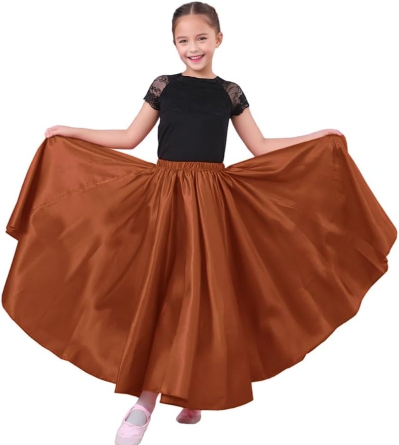 Sancan Girls Belly Latin Dance Skirt - Elastic Waist Ankle Length Full Flowy Circle Dancewear for Dance Practice Training - Image 2