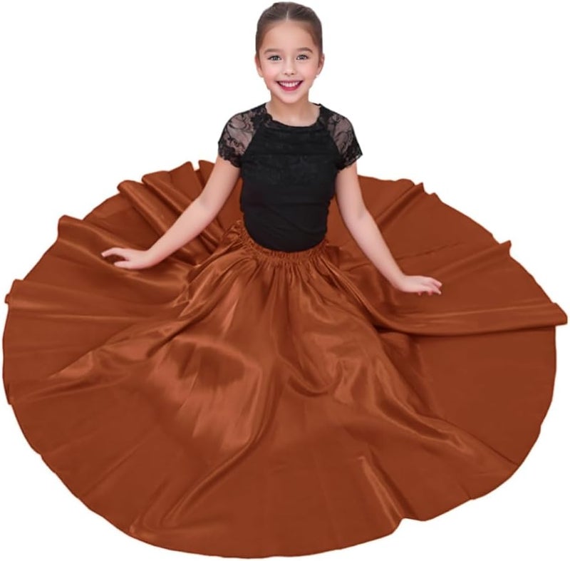 Sancan Girls Belly Latin Dance Skirt - Elastic Waist Ankle Length Full Flowy Circle Dancewear for Dance Practice Training - Image 3