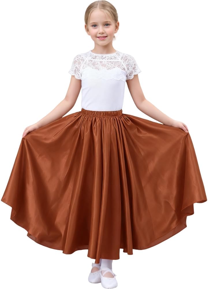 Sancan Girls Belly Latin Dance Skirt - Elastic Waist Ankle Length Full Flowy Circle Dancewear for Dance Practice Training - Image 1