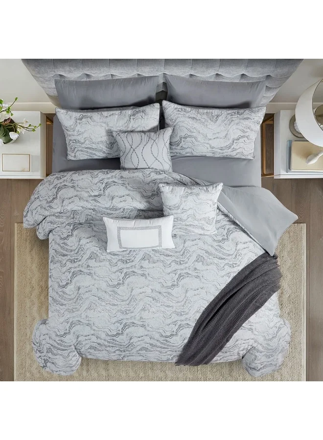 DANUBE HOME Allure Berenika 10 - Pieces King Comforter Set Luxurious, Soft Bedding with Comforter, Fitted sheet, Pillowscases, Throws And More 240X260 Cm Grey