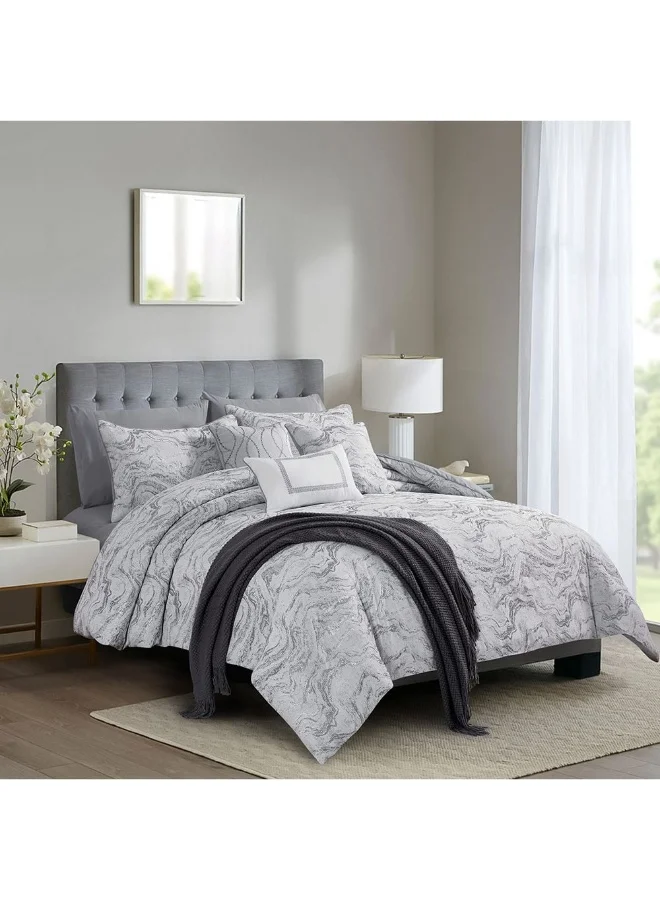 DANUBE HOME Allure Berenika 10 - Pieces King Comforter Set Luxurious, Soft Bedding with Comforter, Fitted sheet, Pillowscases, Throws And More 240X260 Cm Grey