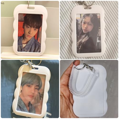 YAHUIPEIUS Acrylic Photocard Holder Keychain Photo Card Holders 3 Inch ID Badge Holder Bus Credit ID Bank Card Holders (Waves White) - Image 2
