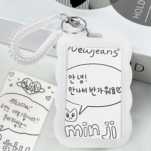 YAHUIPEIUS Acrylic Photocard Holder Keychain Photo Card Holders 3 Inch ID Badge Holder Bus Credit ID Bank Card Holders (Waves White) - Image 1