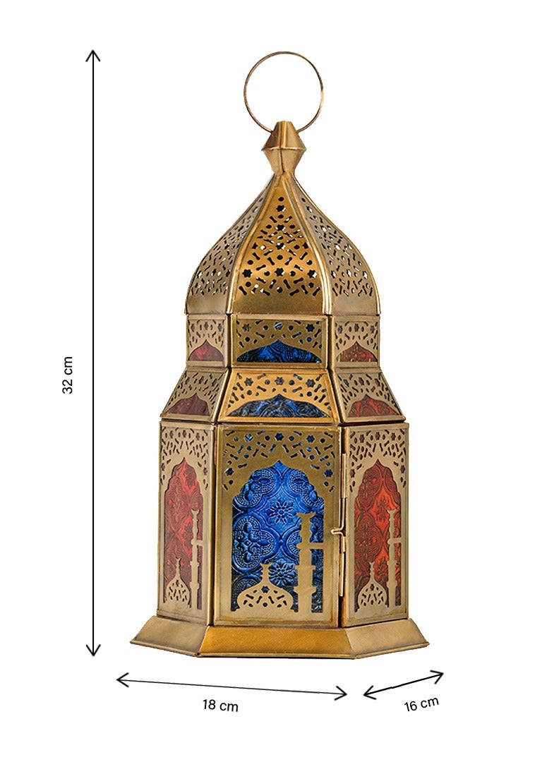 HilalFul Maghreb Red And Blue Glass Decorative Candle Holder Lantern | For Home Decor in Eid, Ramadan, Wedding | Living Room, Bedroom, Indoor, Outdoor Decoration | Islamic Themed | Moroccan - Image 2