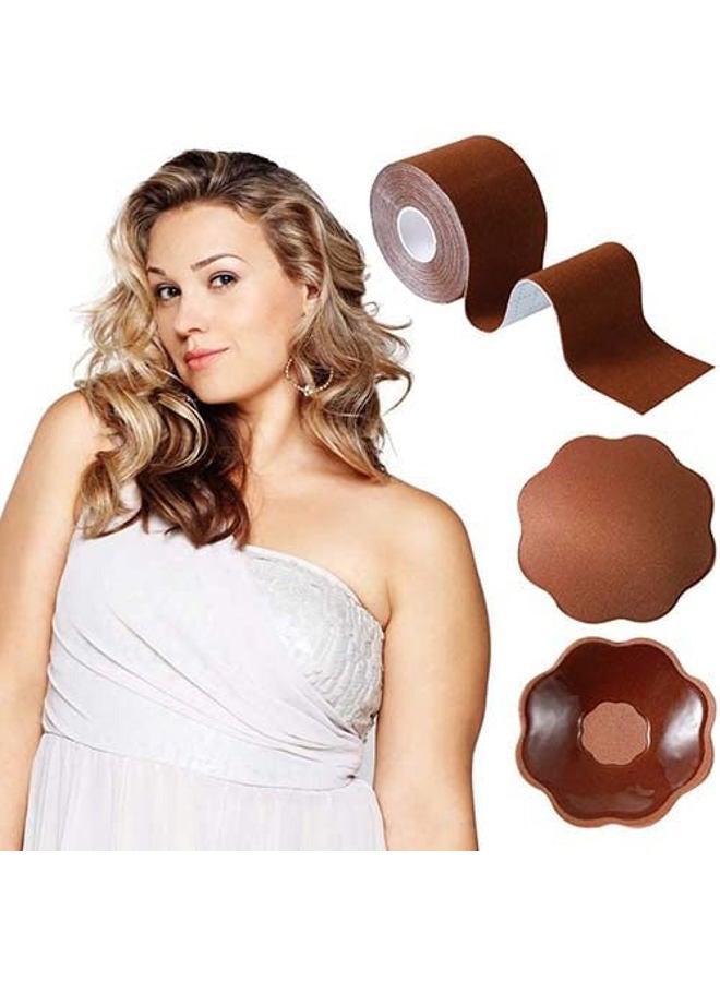 OKELA XL Breast Lift Tape, Large Breast Body Tape with Reusable Cover, Brown, 3 Piece Set - Image 1