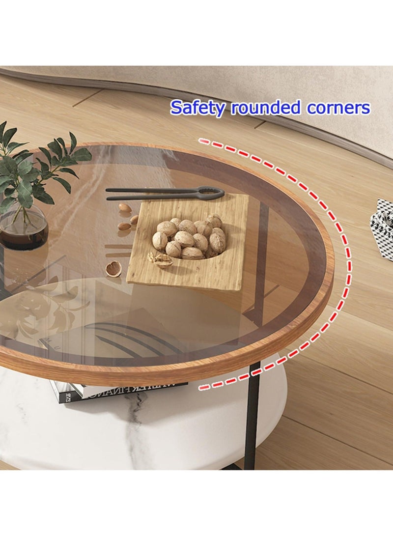 WALALLA Set of 2 Nordic Modern Round Coffee Table with Tempered Glass Top 70cm Double-Layer Storage Design Minimalist Luxury Side Table for Living Room Bedroom Office Balcony - Image 4