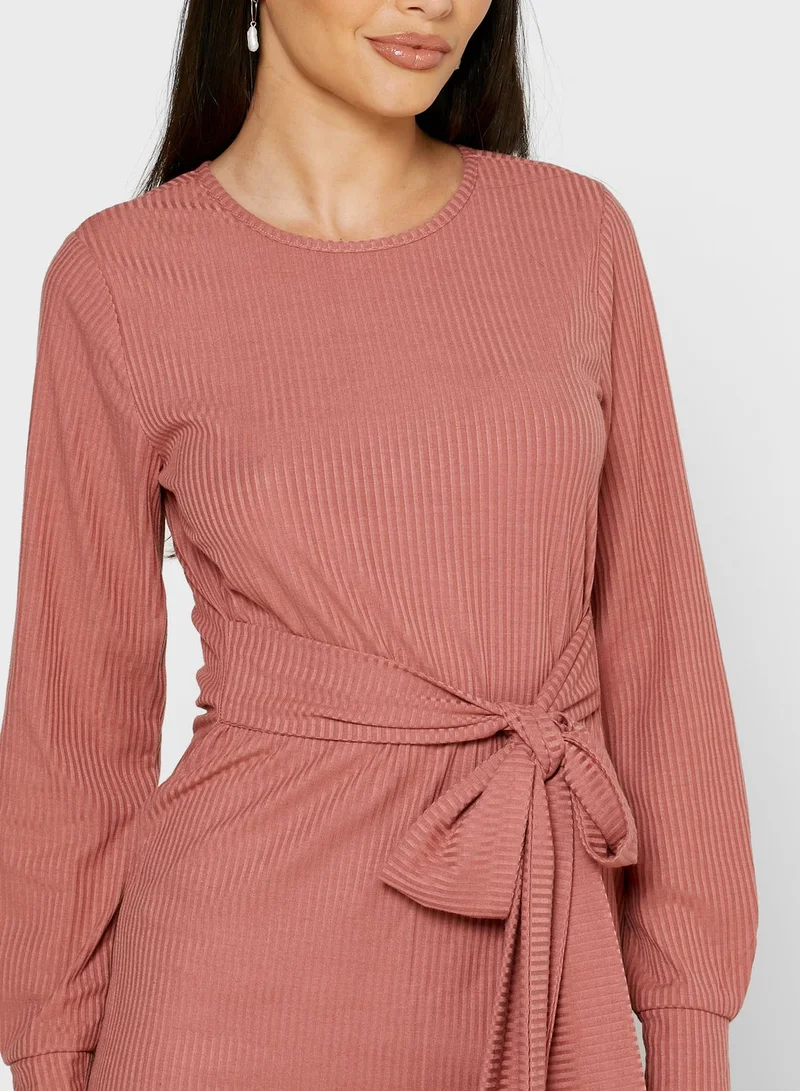 ELLA Ribbed Tie Waist Midi Dress