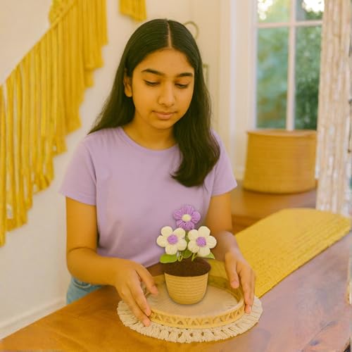 Akaar Decor's Handcrafted Crochet Flower Pot | Artificial Flowers for Home | Birthday | Anniversary | Housewarming Gifts | 100% Handmade Yarn Flower Décor (Crochet_Pot_Purple) - Image 5