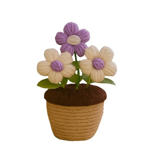 Akaar Decor's Handcrafted Crochet Flower Pot | Artificial Flowers for Home | Birthday | Anniversary | Housewarming Gifts | 100% Handmade Yarn Flower Décor (Crochet_Pot_Purple) - Image 2