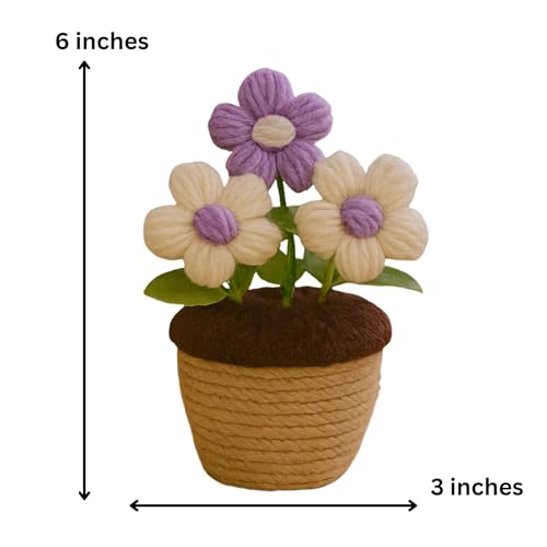 Akaar Decor's Handcrafted Crochet Flower Pot | Artificial Flowers for Home | Birthday | Anniversary | Housewarming Gifts | 100% Handmade Yarn Flower Décor (Crochet_Pot_Purple) - Image 3