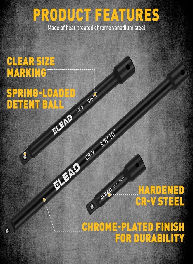 ELEAD مجموعة قضبان تمديد مقبس محرك 3/8 بوصة مكونة من 4 قطع، مجموعة تمديد احترافية 3، 6، و10 بوصات، مقبس مفصل عالمي بمحرك 3/8 بوصة، مفتاح تمديد مقابس فولاذي Cr-V ممتاز - Image 3