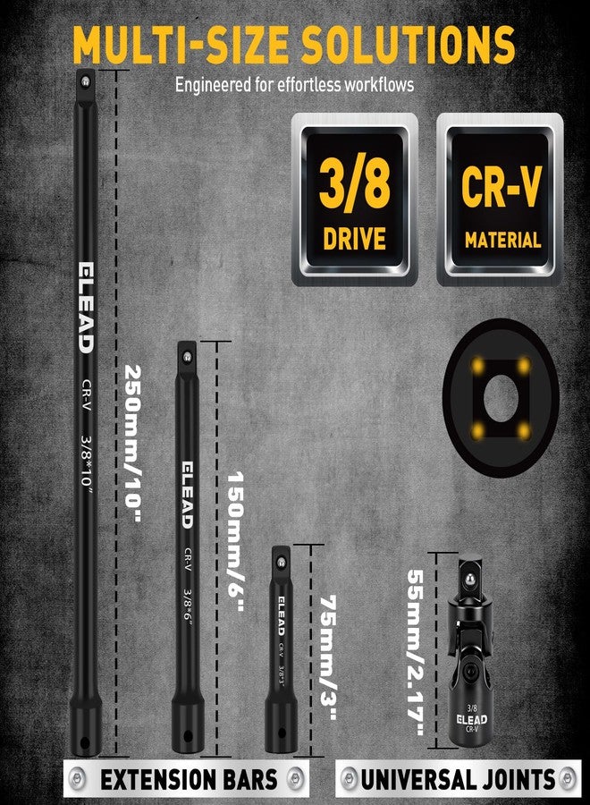 ELEAD مجموعة قضبان تمديد مقبس محرك 3/8 بوصة مكونة من 4 قطع، مجموعة تمديد احترافية 3، 6، و10 بوصات، مقبس مفصل عالمي بمحرك 3/8 بوصة، مفتاح تمديد مقابس فولاذي Cr-V ممتاز - Image 2