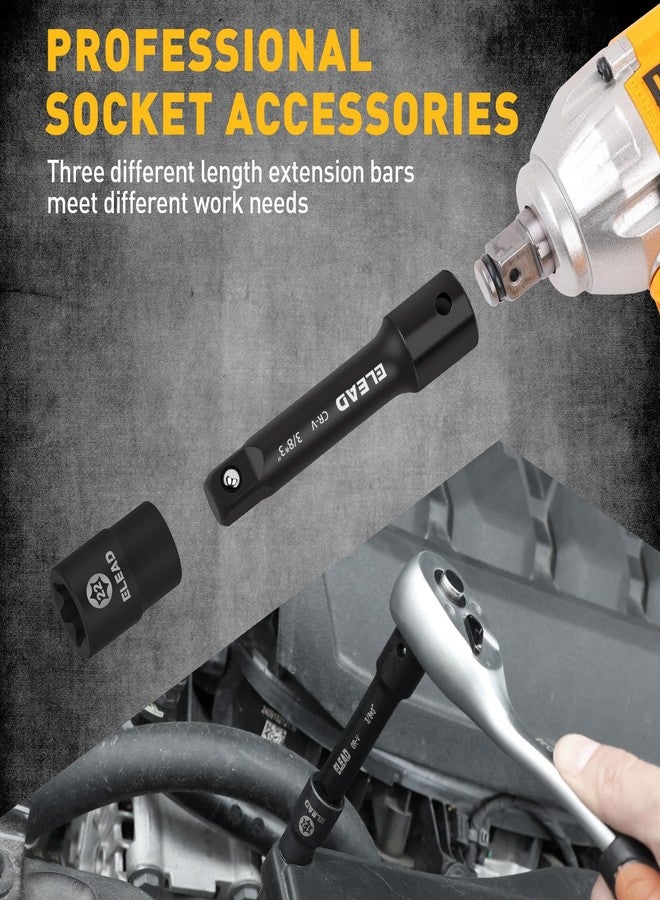 ELEAD مجموعة قضبان تمديد مقبس محرك 3/8 بوصة مكونة من 4 قطع، مجموعة تمديد احترافية 3، 6، و10 بوصات، مقبس مفصل عالمي بمحرك 3/8 بوصة، مفتاح تمديد مقابس فولاذي Cr-V ممتاز - Image 5