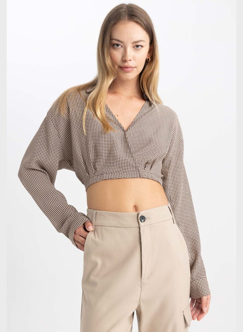 DeFacto Cropped Fit Long Sleeve Blouse - Image 1