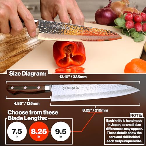 Yoshihiro VG10 16 Layer Hammered Damascus Gyuto Japanese Chefs Knife (9.5" (240mm)) - Image 3