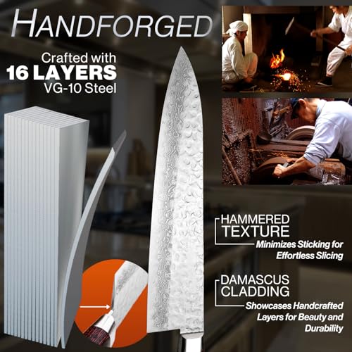 Yoshihiro VG10 16 Layer Hammered Damascus Gyuto Japanese Chefs Knife (9.5" (240mm)) - Image 2