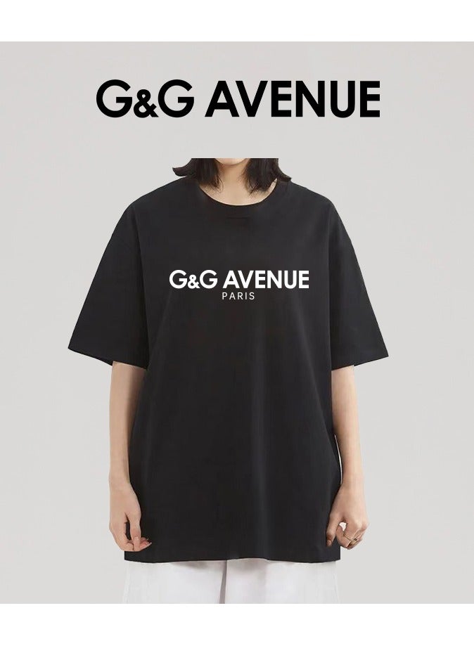 G&G AVENUE Men's cotton washed black T-shirt Oversized fitting men's and women's universal short sleeved fashionable hip-hop 1/2 sleeve round neck T-shirt Heavy cotton fabric Men's  - Image 5