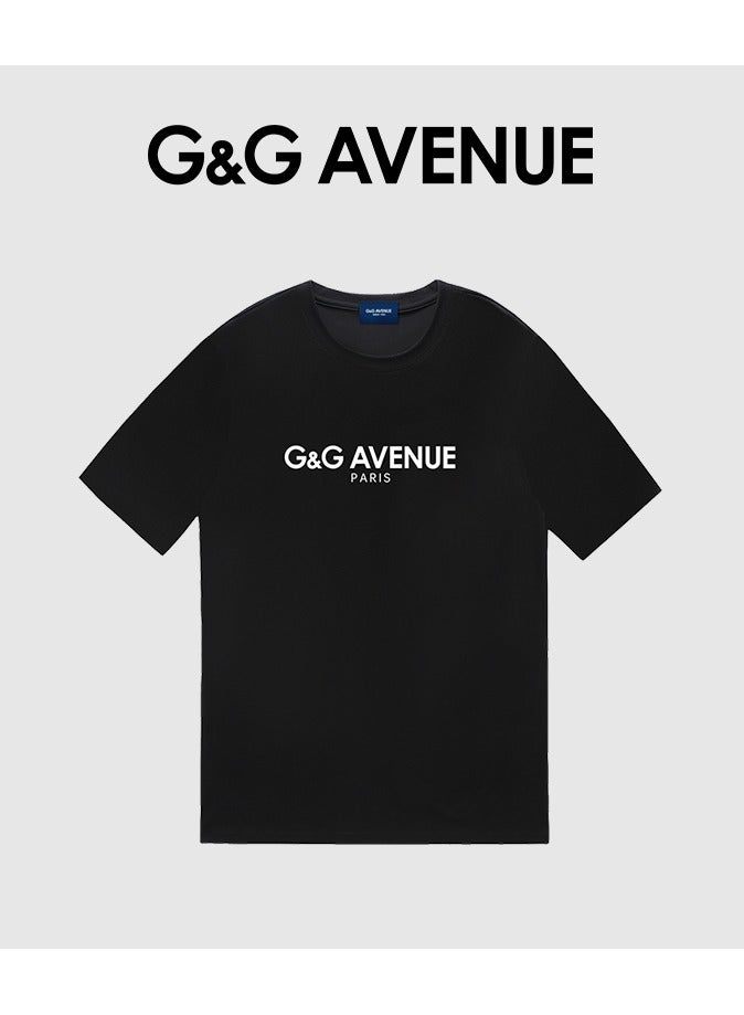 G&G AVENUE Men's cotton washed black T-shirt Oversized fitting men's and women's universal short sleeved fashionable hip-hop 1/2 sleeve round neck T-shirt Heavy cotton fabric Men's  - Image 2