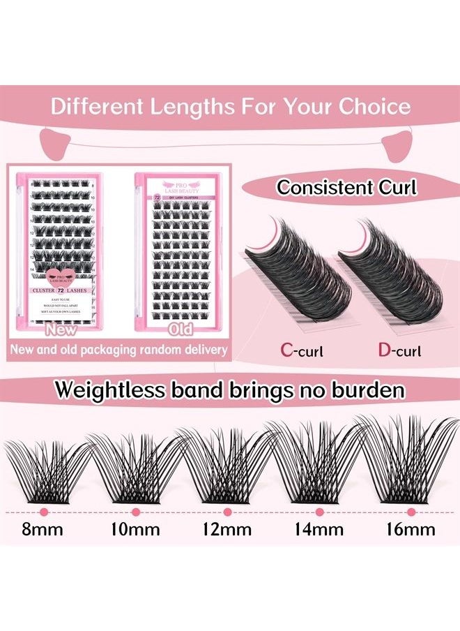 PRO LASHBEAUTY Lash Clusters, 72 Pcs Individual Cluster Lashes DIY Lash Extension 8-16mm Eyelash Clusters Volume Wispy Lashes Super Thin Band Reusable Soft & Comfortable(Volume-C-8-16mix)  - Image 3