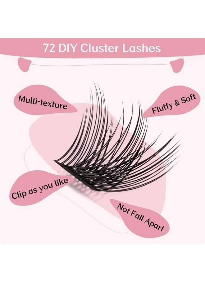 PRO LASHBEAUTY Lash Clusters, 72 Pcs Individual Cluster Lashes DIY Lash Extension 8-16mm Eyelash Clusters Volume Wispy Lashes Super Thin Band Reusable Soft & Comfortable(Volume-C-8-16mix)  - Image 2
