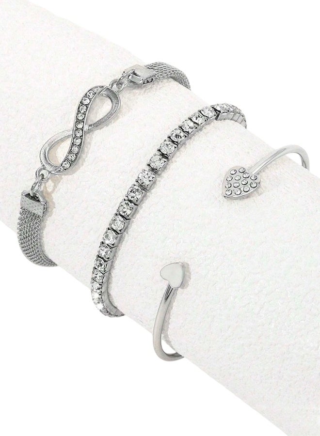 3 Pcs Boho Crystal Bangle Bracelets Set Statement Infinity Friendship Bangles Punk Layered Stacking Heart Rhinestone Bracelets Ethnic Wedding Outfit Bracelets Jewelry for Women and Girls - Image 2