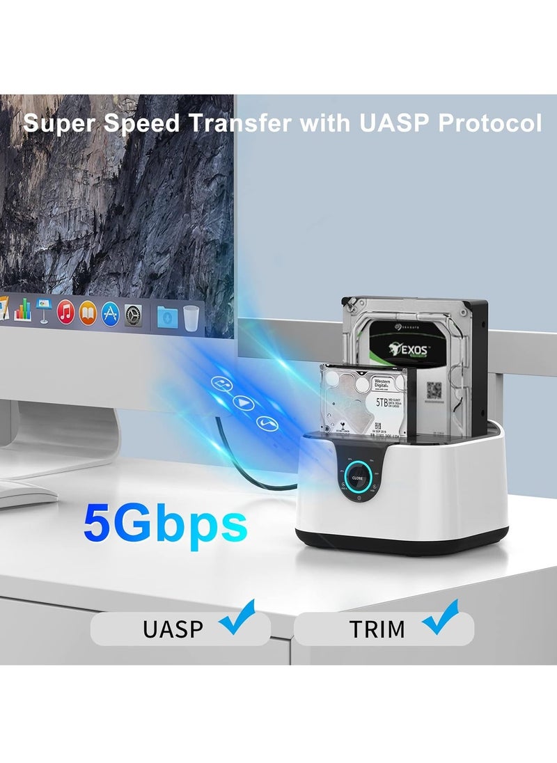 حافظة القرص الصلب، محطة إرساء خارجية مزدوجة Mini USB 3.0 إلى SATA III، محطة إرساء من الألمنيوم، لدعم أقراص HDD SSD بحجم 2.5/3.5 بوصة، تدعم النسخ الاحتياطي غير المتصل، قابلة للتوصيل الساخن، UASP - Image 4