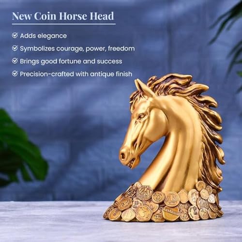 Artarium Coin Horse Head Showpiece Vastu Horse Idol Good Luck Resin Statue Feng Shui for Car Dashboard Home Decor Office Table Decor (Coin Horse 4 Inch) - Image 3
