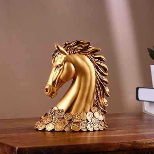 Artarium Coin Horse Head Showpiece Vastu Horse Idol Good Luck Resin Statue Feng Shui for Car Dashboard Home Decor Office Table Decor (Coin Horse 4 Inch) - Image 2