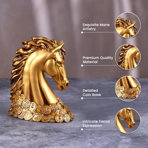 Artarium Coin Horse Head Showpiece Vastu Horse Idol Good Luck Resin Statue Feng Shui for Car Dashboard Home Decor Office Table Decor (Coin Horse 4 Inch) - Image 4