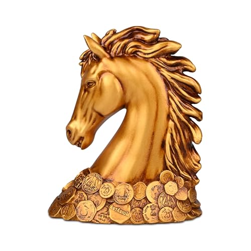 Artarium Coin Horse Head Showpiece Vastu Horse Idol Good Luck Resin Statue Feng Shui for Car Dashboard Home Decor Office Table Decor (Coin Horse 4 Inch) - Image 1