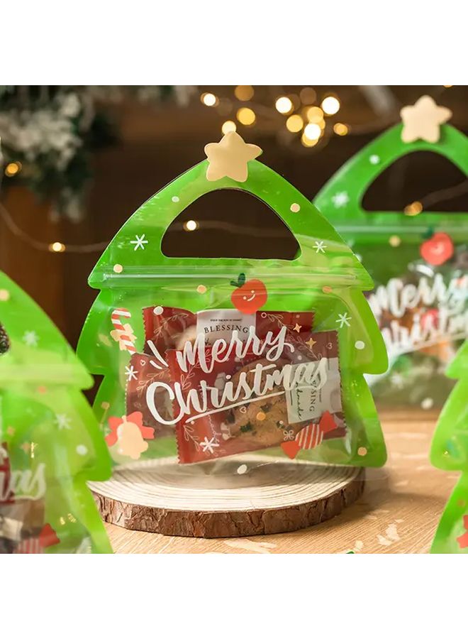 8 Pcs Christmas Gift Bags Green and Golden with Merry Christmas Print Thickened PVC Material for Cookies Candy Small Gift Wrapping Home Office Classroom Store Decorations - Image 4