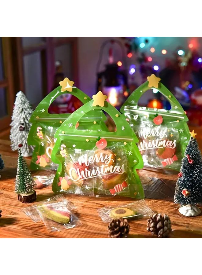 8 Pcs Christmas Gift Bags Green and Golden with Merry Christmas Print Thickened PVC Material for Cookies Candy Small Gift Wrapping Home Office Classroom Store Decorations - Image 1