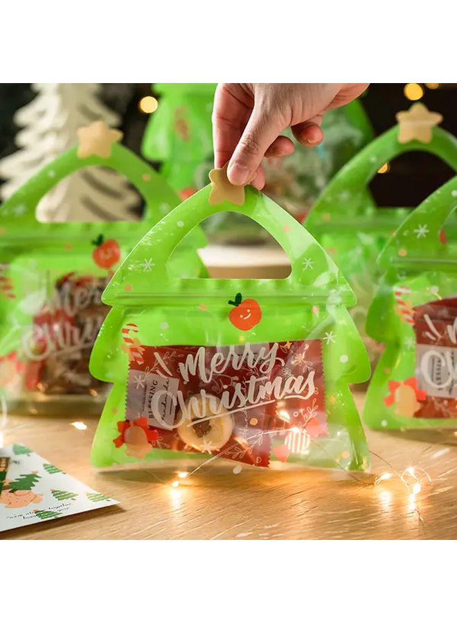 8 Pcs Christmas Gift Bags Green and Golden with Merry Christmas Print Thickened PVC Material for Cookies Candy Small Gift Wrapping Home Office Classroom Store Decorations - Image 2