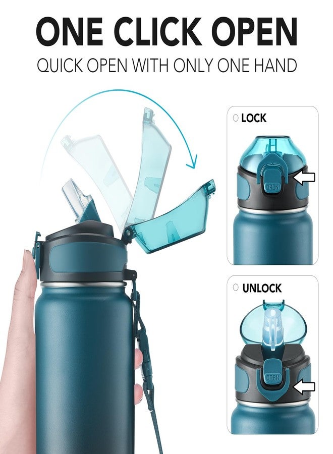 Enerbone زجاجة مياه معزولة من إنيربوين، سعة 32 أونصة، مصنوعة من الفولاذ المقاوم للصدأ، مزودة بحزام حمل، ترمس معزول بجدار مزدوج بتقنية التفريغ، زجاجة رياضية مانعة للتسرب مع ماصة، تحافظ على المشروبات ساخنة أو باردة لساعات. - Image 3