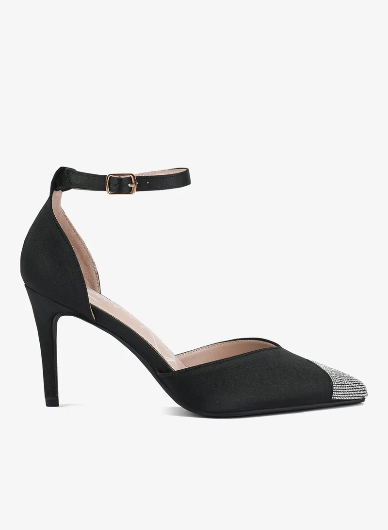 Black Toe Cap Embellished Sandals