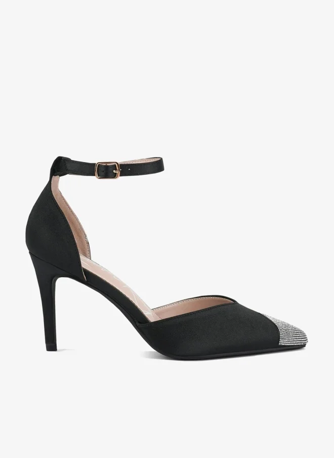 London Rag Black Toe Cap Embellished Sandals