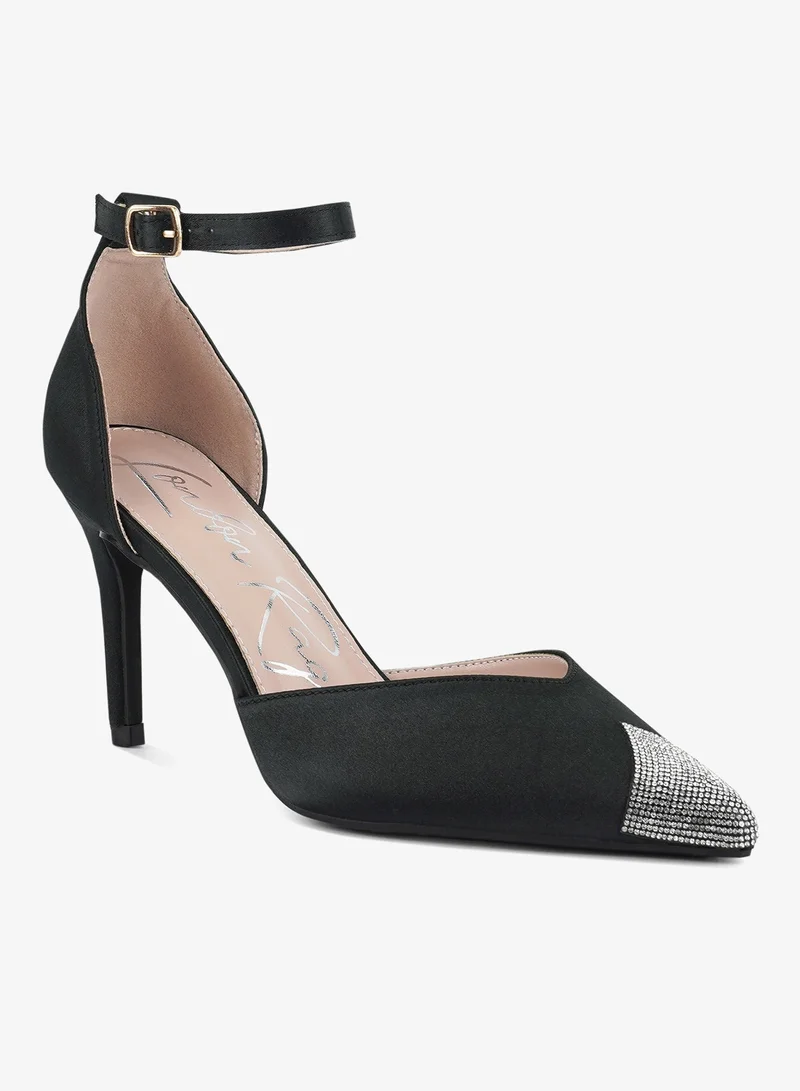 London Rag Black Toe Cap Embellished Sandals